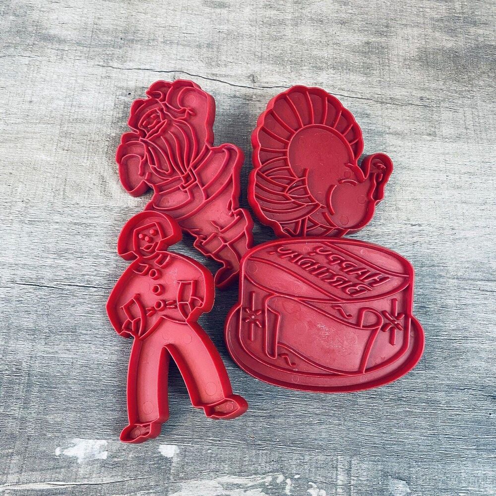 Vintage Tupperware Cookie Cutter Set of 4 Pilgrim Santa Claus Turkey Birthday Ca